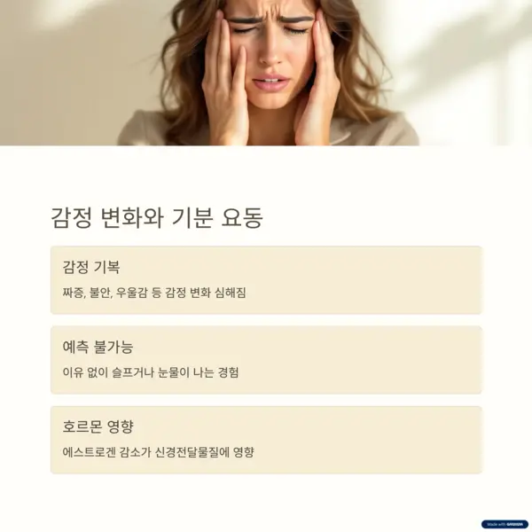 갱년기 시기 감정 변화와 기분 요동을 경험하는 여성, 두통과 스트레스