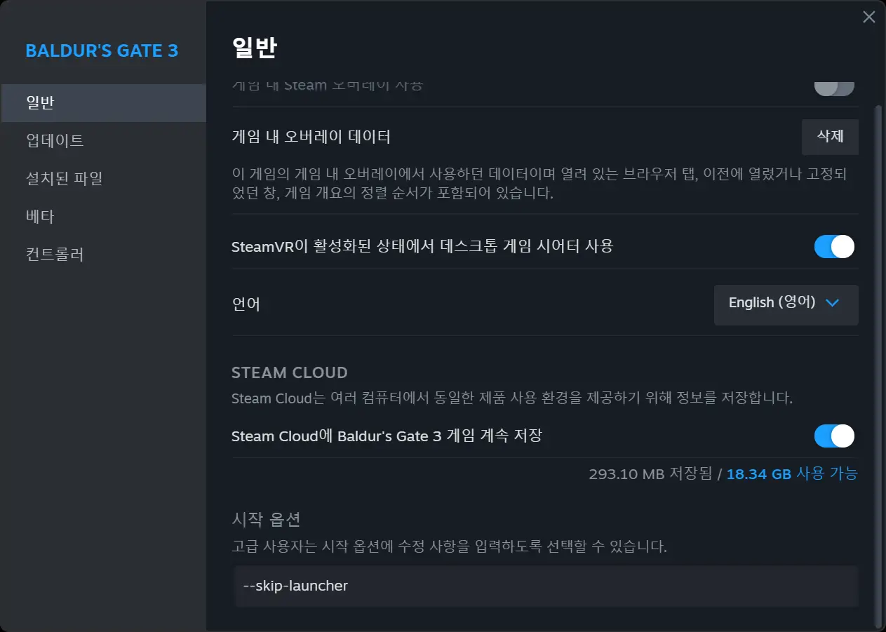 스팀 설정 화면