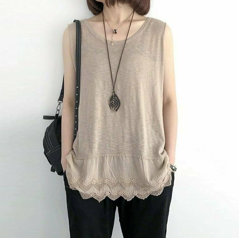 중년여성의류 40 50대 엄마옷 빅사이즈 레이스 면니트 나시