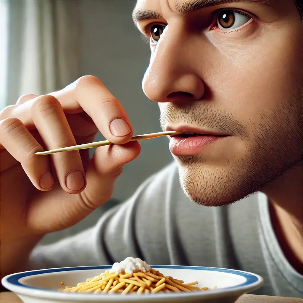 이쑤시개로-치아의-이물질을-제거하는-모습