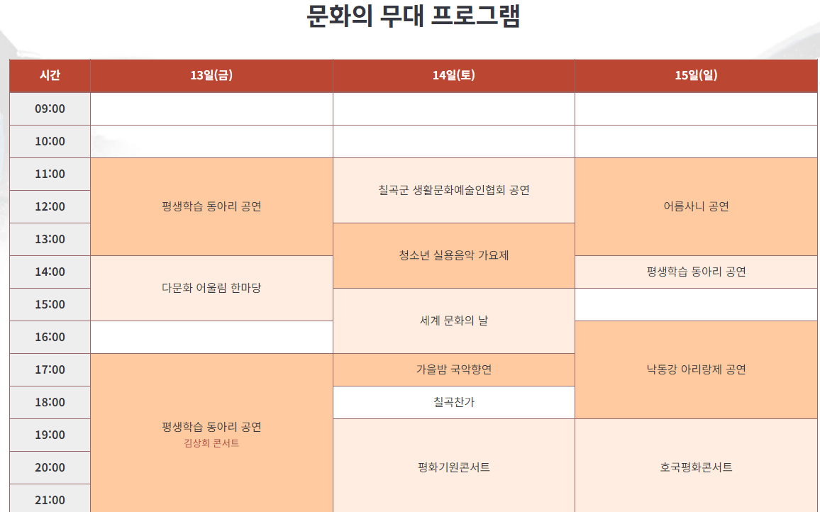  낙동강 세계평화 문화 대축전 일정