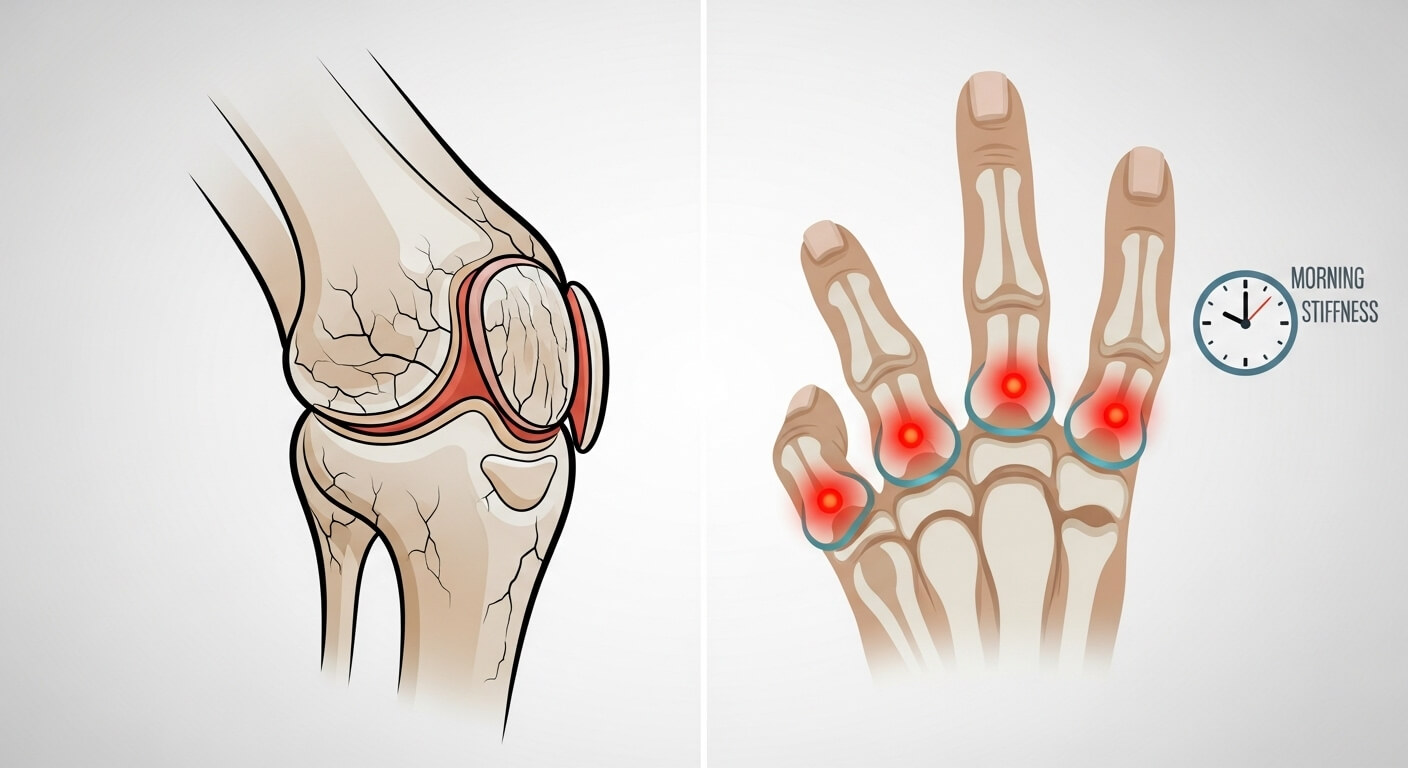 증상의 차이: 통증 위치와 시기, 진행 방식