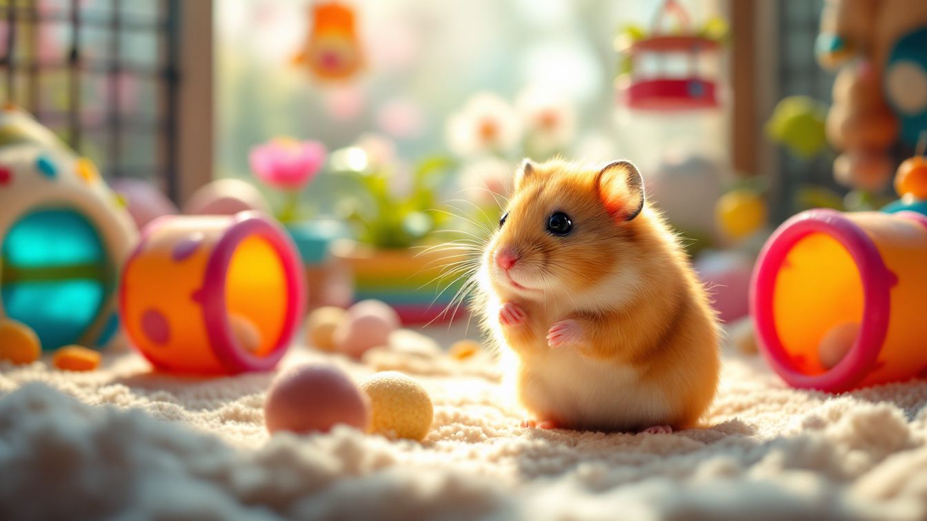 햄스터의 날을 맞아 장난감과 함께 즐겁게 노는 시리아 햄스터