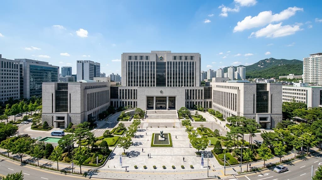 서울중앙지법 건물 외관 전경,
맑은 하늘, 텍스트 없음, 광각 실사