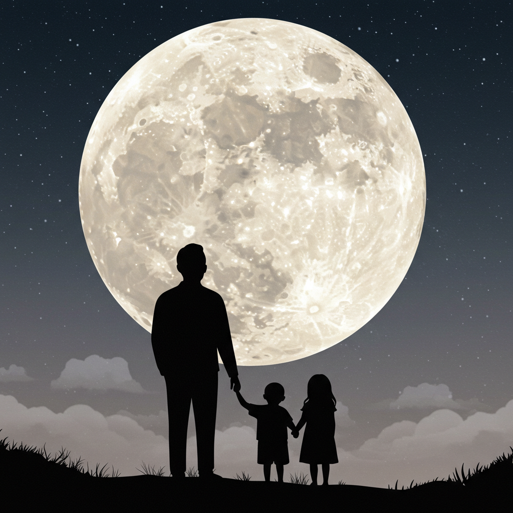 보름달에 소원빌고있는 추석명절 이미지