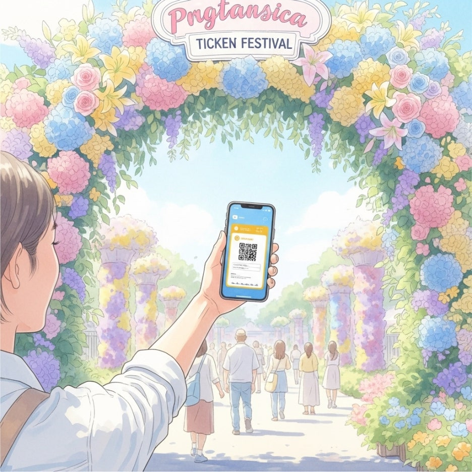꽃박람회 입구에서 모바일 티켓을 든 모습