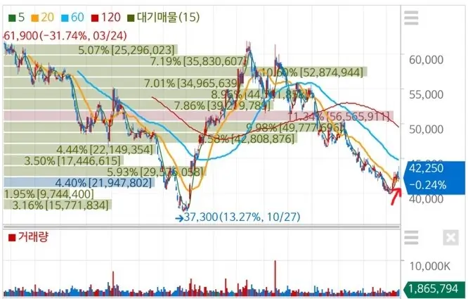 카카오 주가 지지선 이후 반등