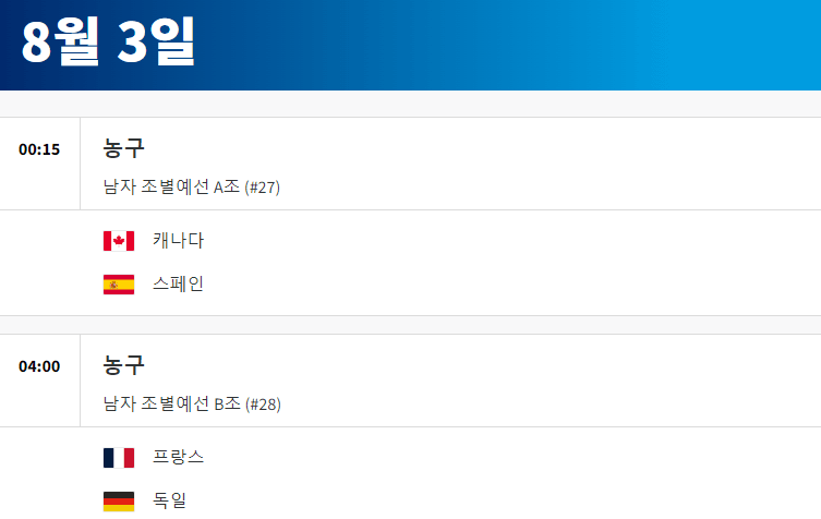 2024 파리올림픽 농구 경기 일정