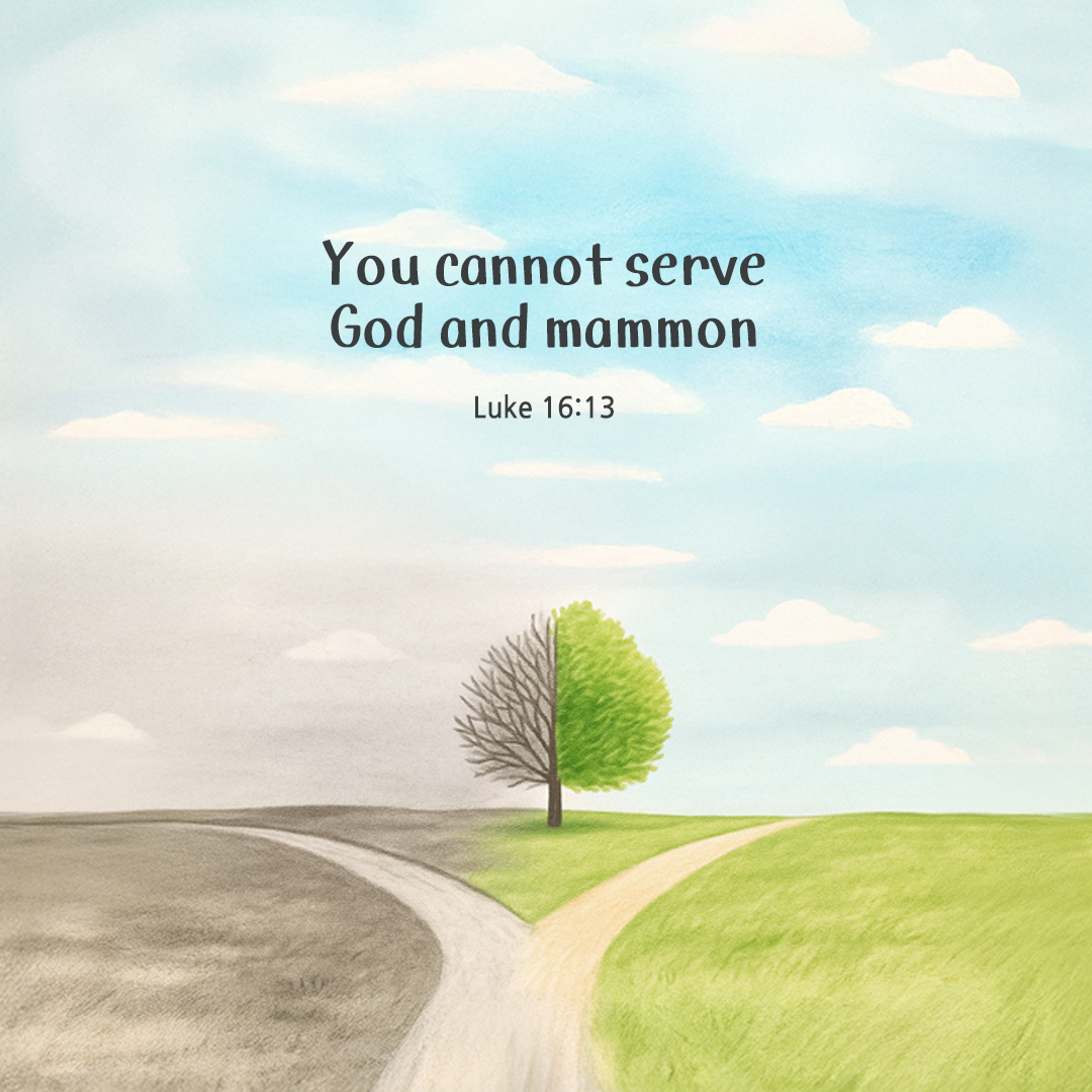 You cannot serve God and mammon. (Luke 16:13) by pieonane Daily Bible quote image