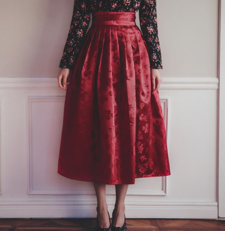 겨울생활한복 허리치마 양단 레드 수설화