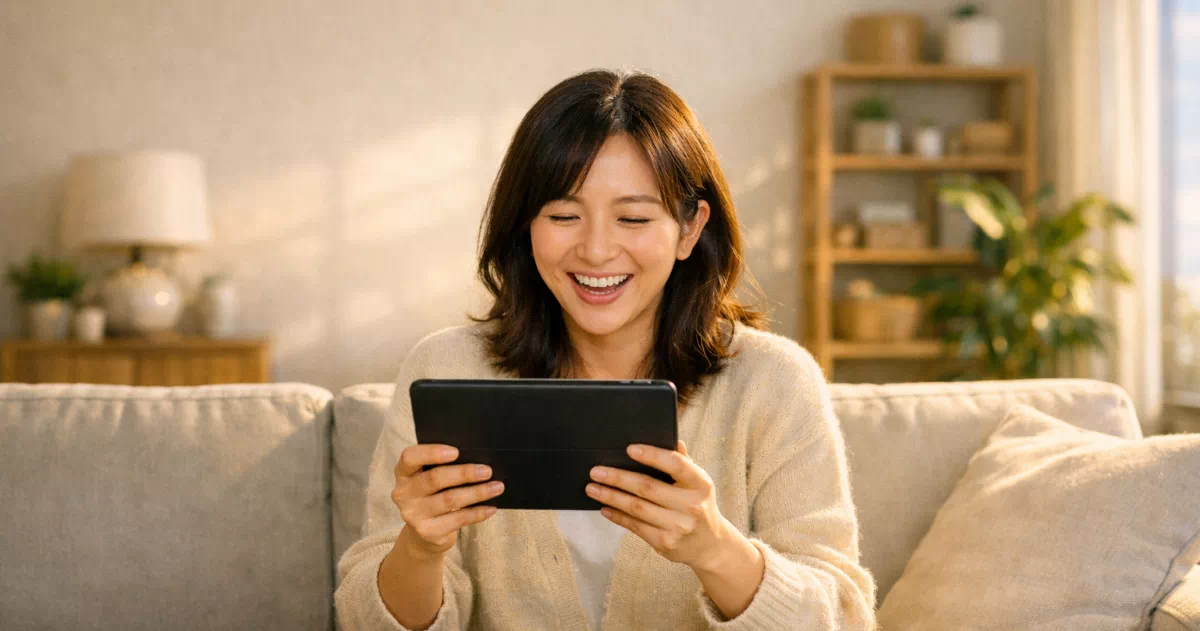 종합소득세 환급금을 확인하고 복지 혜택에 행복해하는 여성의 모습