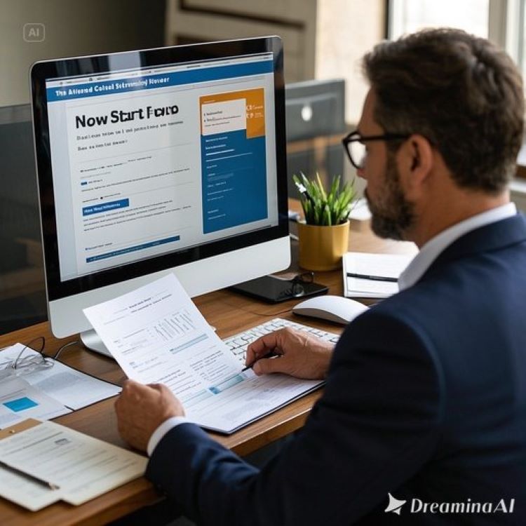 소상공인·자영업자가 새출발기금 공식 사이트에서 신청, 사업자등록증·소득증빙·재산서류 파일을 확인하며, 온라인 셀프진단 및 결과통보 화면을 보는 모습