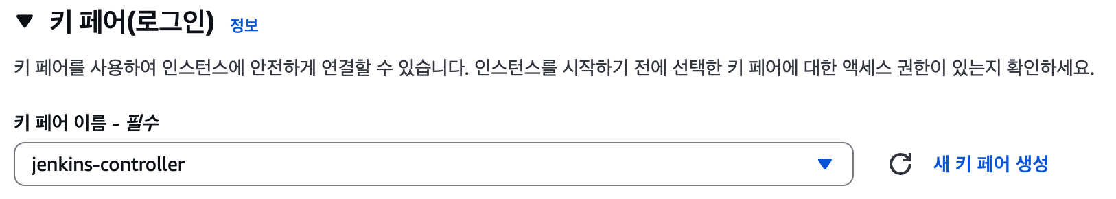 AWS 인스턴스 생성 - 키 페어(로그인) 섹션

- 키 페어 생성