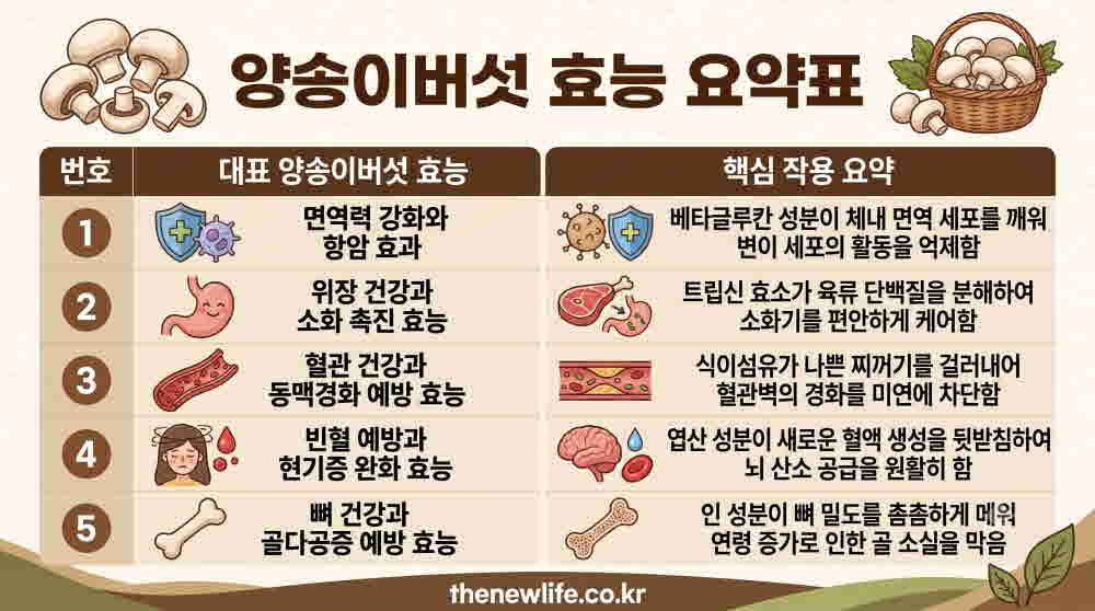 양송이버섯 효능 요약표