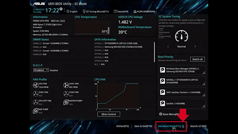 AMD CPU를 사용하는 경우 BIOS에서 가상화 기능을 찾기 위한 BIOS 설정 화면 이미지 - &quot;BIOS 설정 화면&quot;