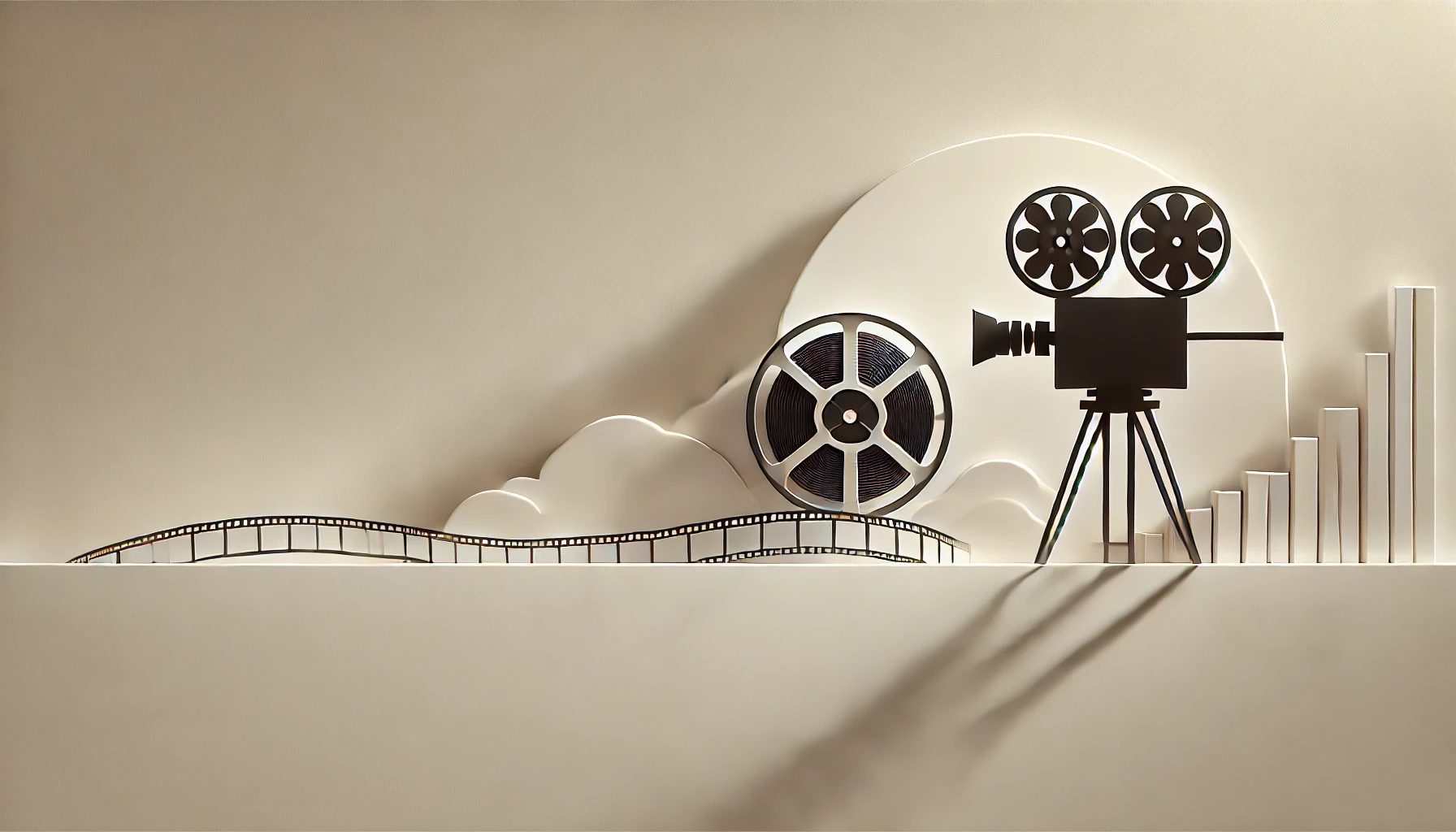 Grey background, black camera and film