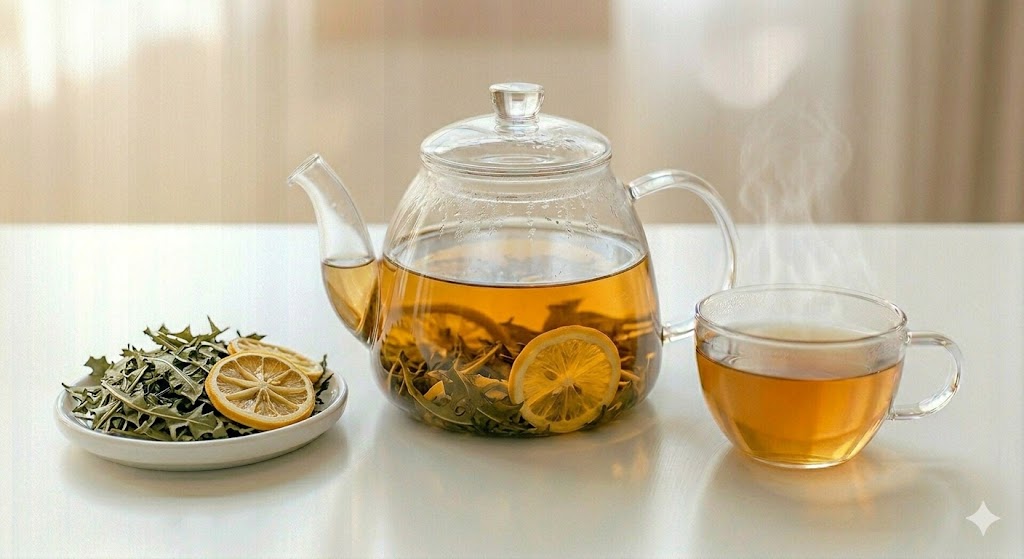 비타민 C 시너지로 간 독소 해독 속도를 높이고 담즙 분비를 촉진하여 지방 대사를 돕는 간 건강 부스터 민들레잎 레몬 블랜딩 차