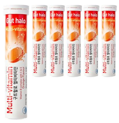 구트할로 멀티 오렌지맛 발포비타민, 20정, 80g, 6개
