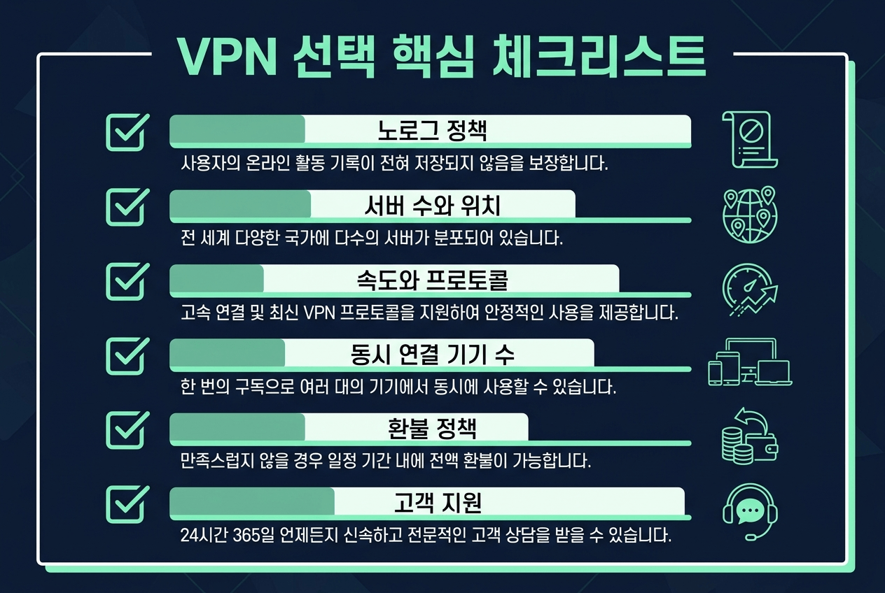 VPN 선택 시 확인해야 할 체크리스트 인포그래픽