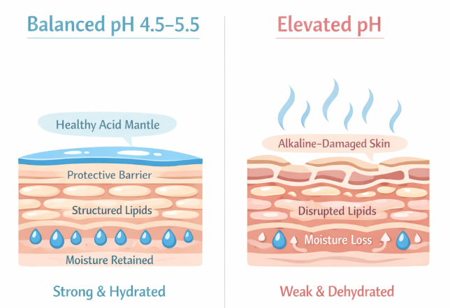 피부 pH 비교 인포그래픽: 약산성 vs 알칼리성