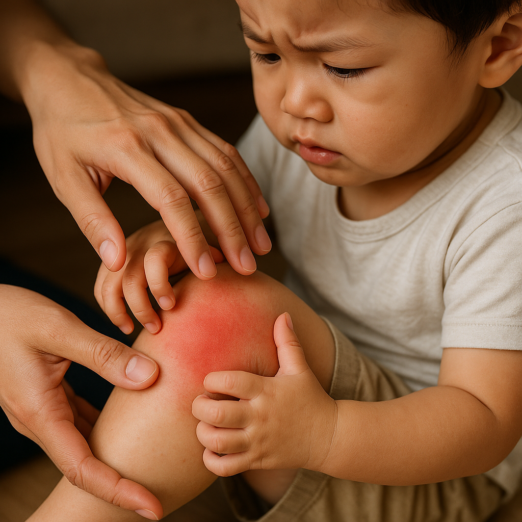 모기에 물린 자리가 크게 부어오른 모습 - 스키터증후군 발생