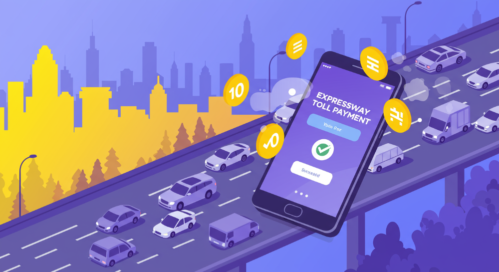 2025년 민자고속도로 미납요금 통합 조회 시스템의 편리함을 상징하는 스마트폰 화면과 고속도로 풍경