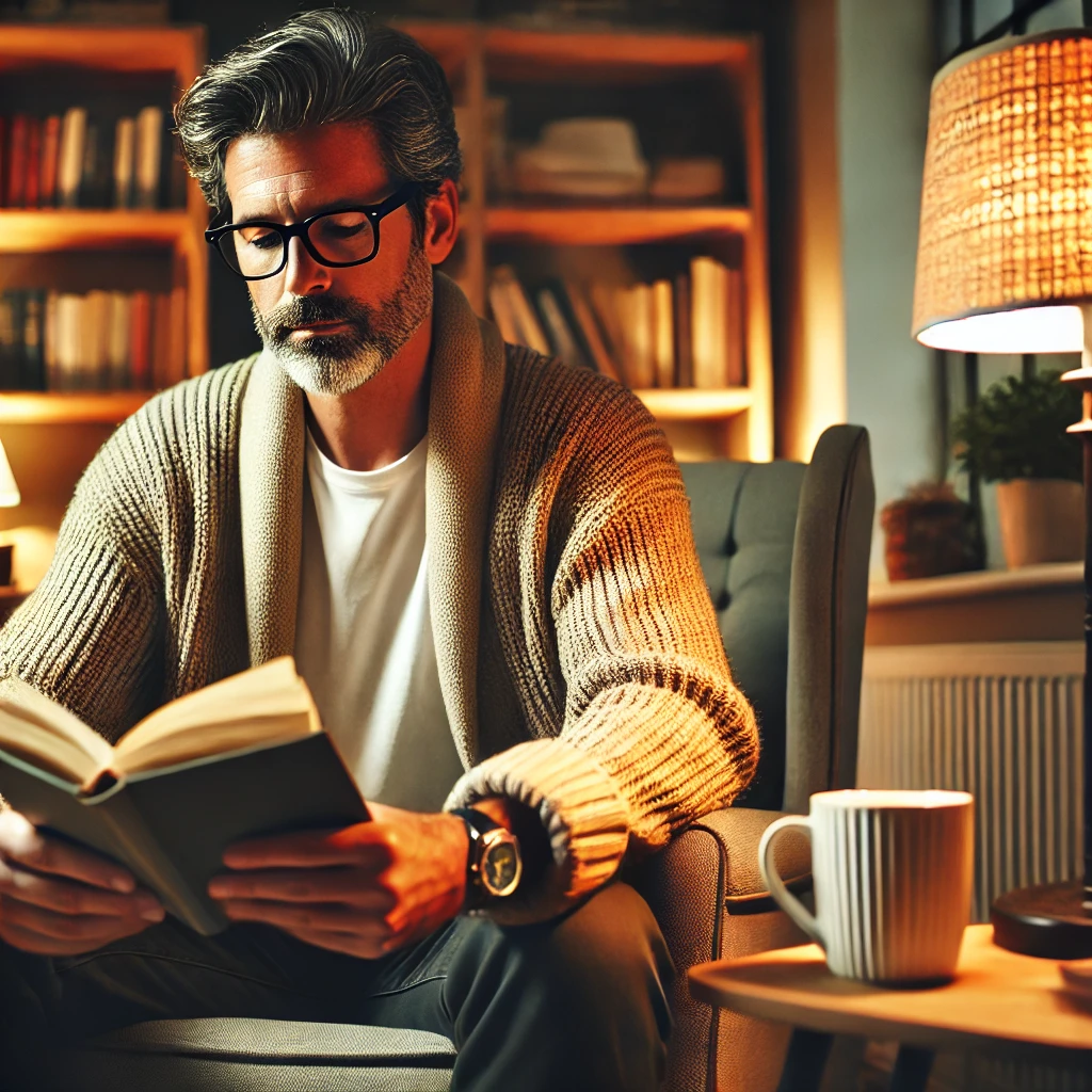 책읽는 멋진 중년남성 사진