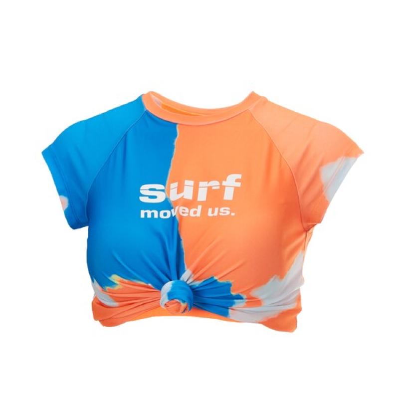 데상트 여성 크롭 반팔래쉬가드 (캡내장) S0222ETS51PAT