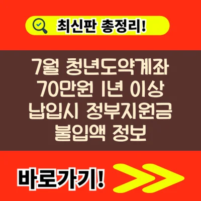 7월 청년도약계좌 70만원 1년 이상 납입시 정부지원금 불입액 정보
