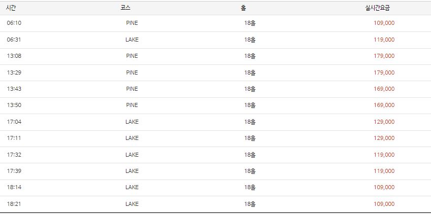 임페리얼레이크CC 주중 그린피
