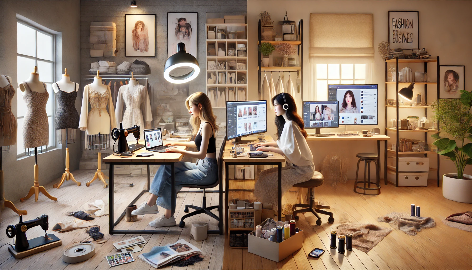 여성, 패션 브랜드 창업, 노트북, SNS 부업 이미지 사진