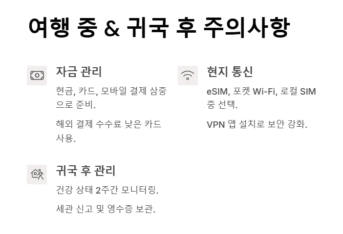 해외여행 시 반드시 기억해야 할 안전&middot;건강&middot;문화 주의사항