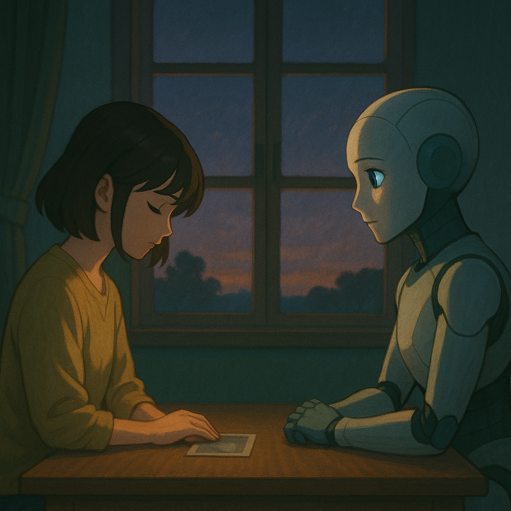 지우지 못한 기억 앞에서 서로를 바라보는 인간과 인공지능. 남겨진 감정의 여운.