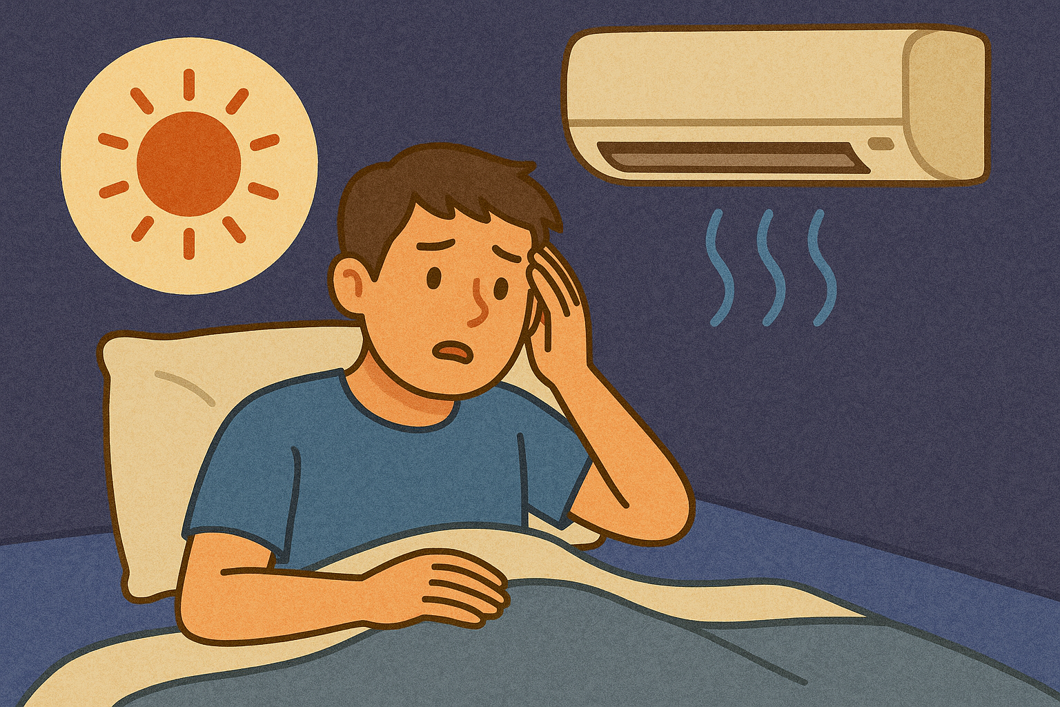 열대야로 잠못 이루는 밤에 에어컨 틀어놓고 누워있는 모습