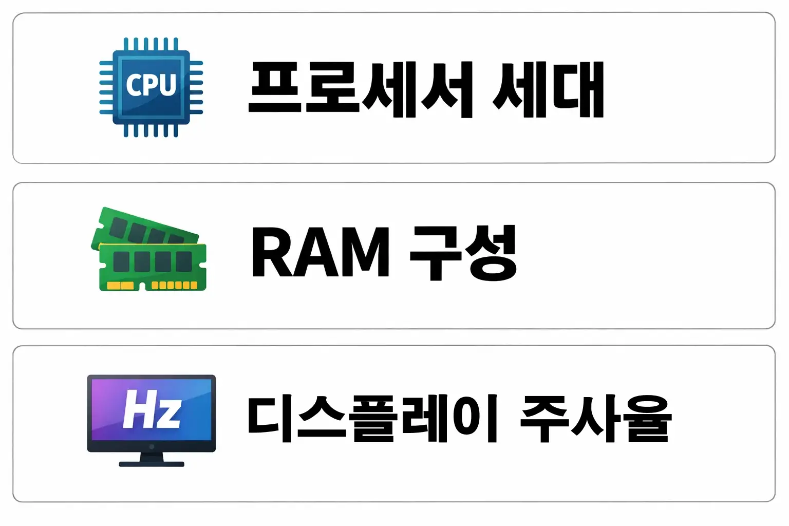 가성비 스마트폰에서 프로세서 세대와 RAM 구성에 따라 체감 성능 차이가 나는 구조를 정리한 이미지