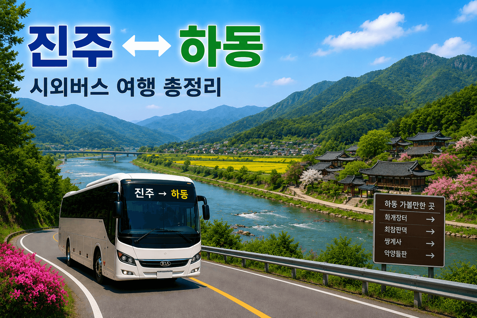 진주와 하동의 사연을 나르는 버스와 화개장터