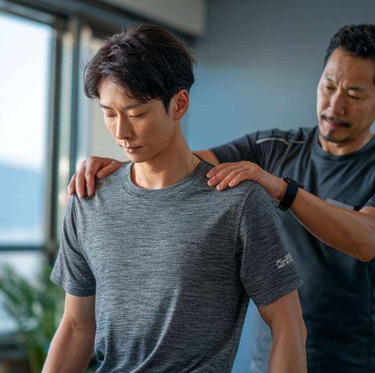 어깨통증 치료중인 남성
