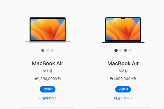 MacBook-Air-(M1-&-MacBook Air (M2)-정가