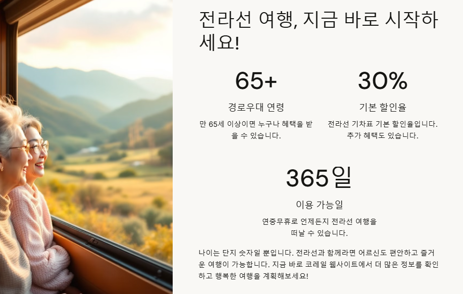 전라선(KTX,무궁화,ITX,누리호) 요금 경로우대, 무료승차 안내