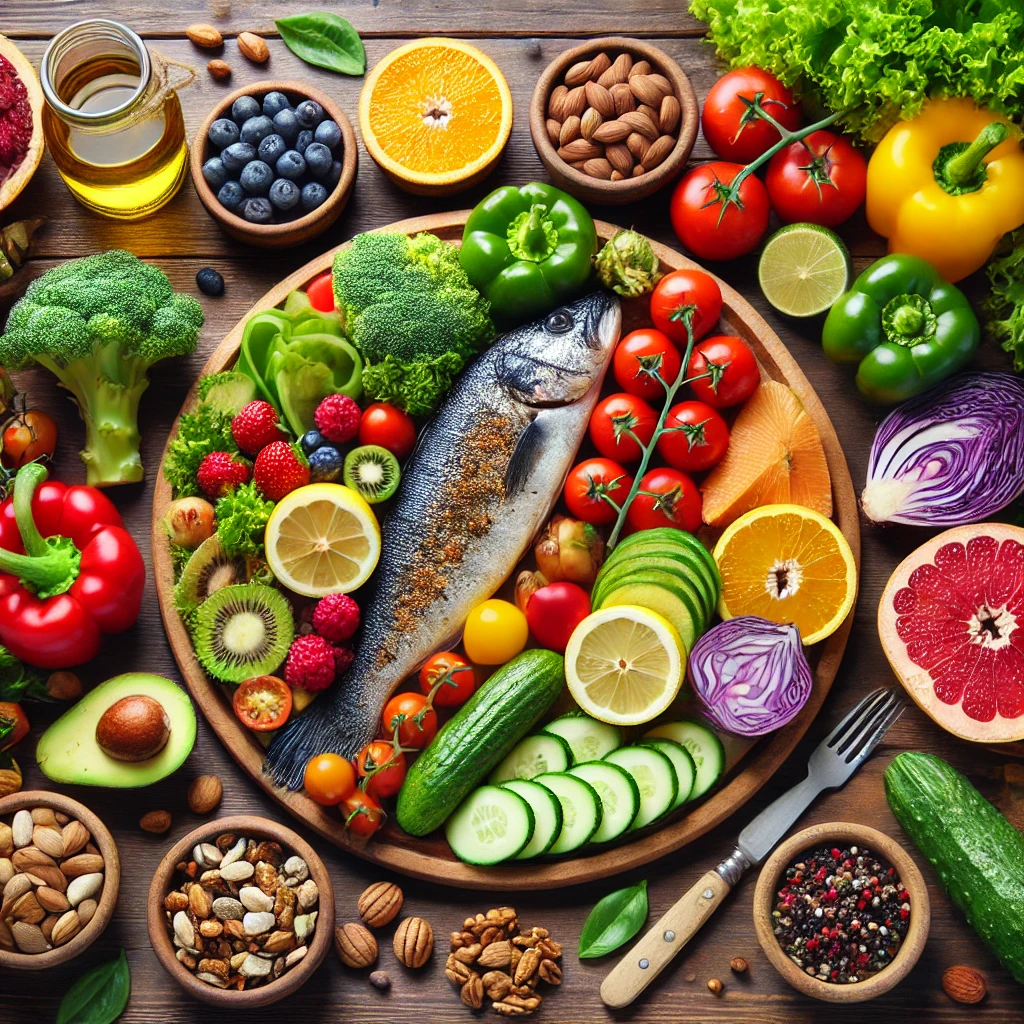 균형잡힌 식단의 구성인 여러가지 식품들