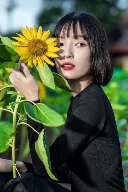 여성, 해바라기, 감정표현