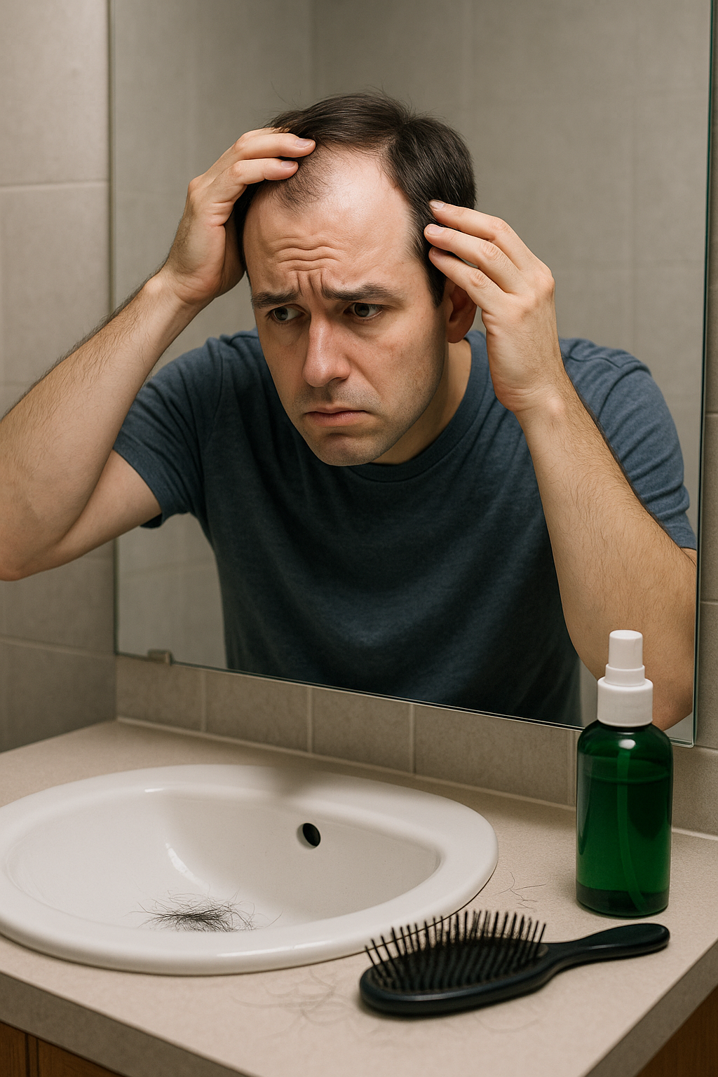 탈모 초기 증상을 확인하는 남성