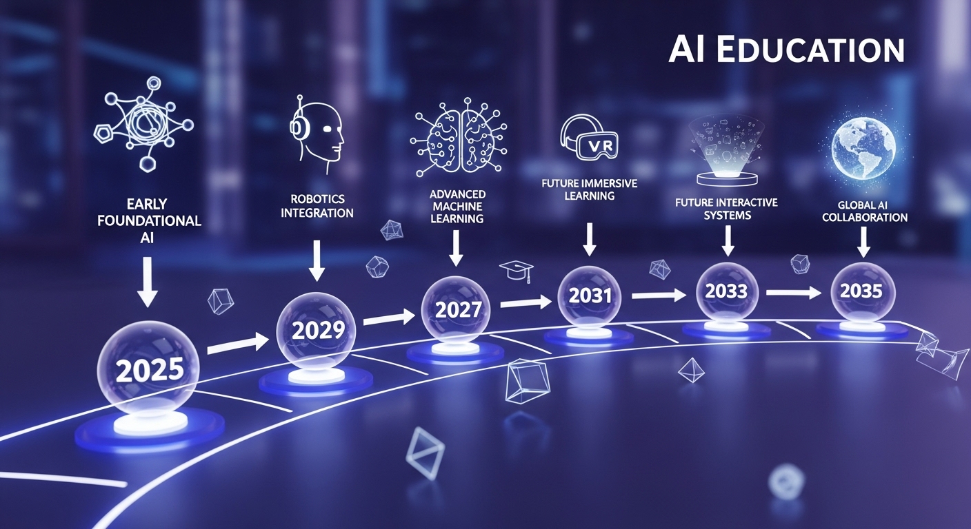 2025년부터 2035년까지 AI교육 발전 단계를 나타내는 모습