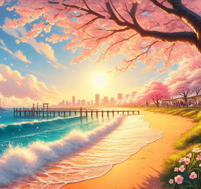 해변가 벚꽃
