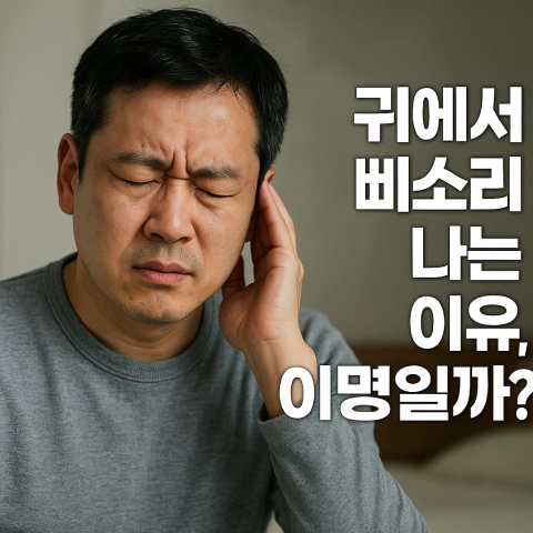 귀에서 삐소리를 느끼며 불편해하는 40대 한국인 남성