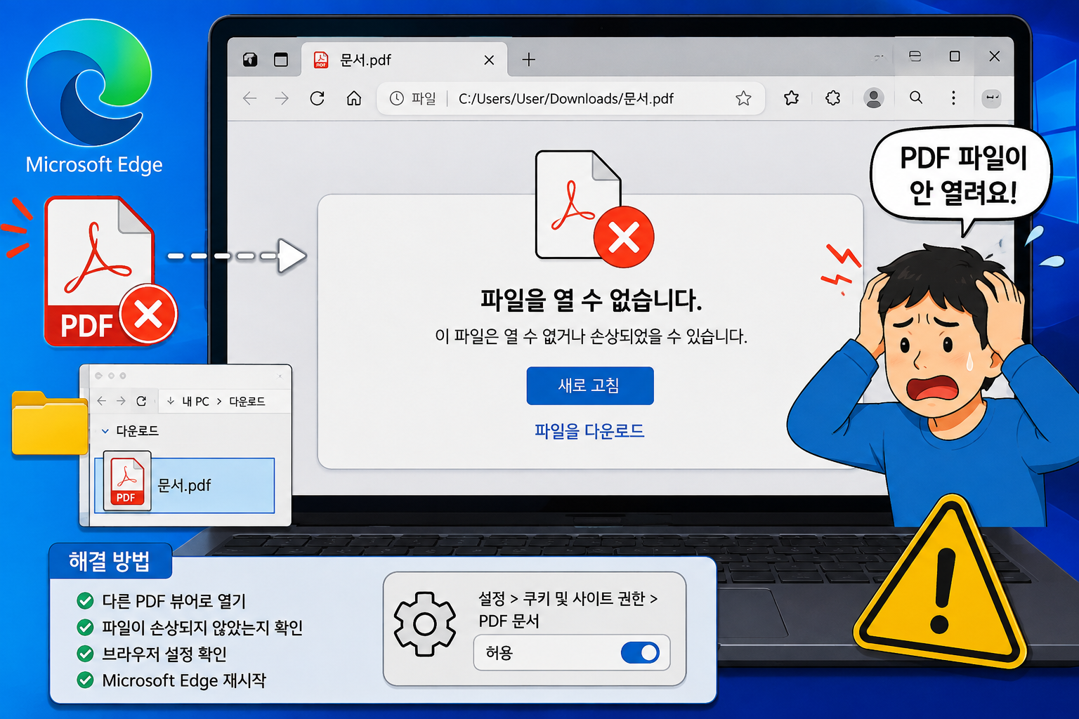 엣지 브라우저 PDF 파일 안열림 해결방법 총정리 PDF 뷰어 다운로드만 됨 빈화면 원인