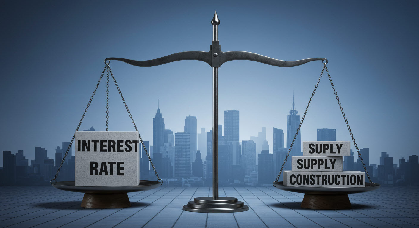 공급과금리를 저울위에놓고 비교