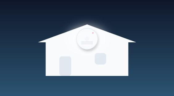 CO 경보기를 벽 상단에 설치한 집 아이콘형 썸네일, 수면 공간 인근 설치 강조