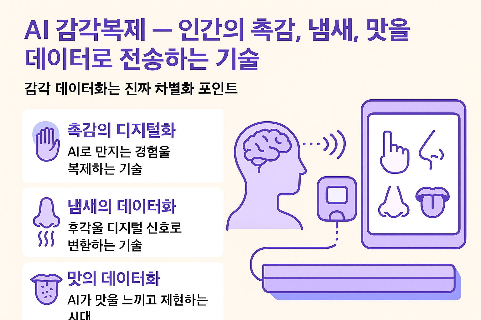 🌐 AI 감각복제 &mdash; 인간의 촉감, 냄새, 맛을 데이터로 전송하는 기술