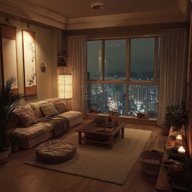 겨울철 따듯해 보이는 가정집 거실